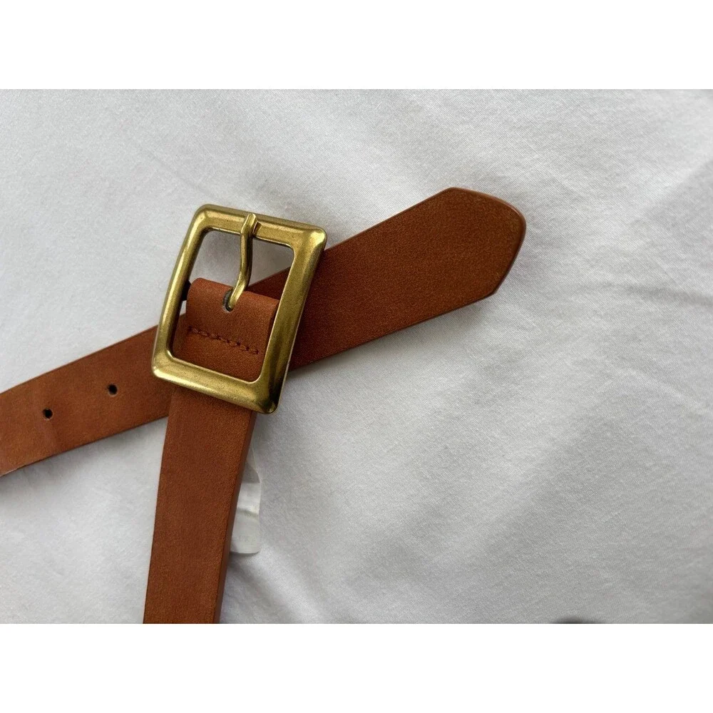 Classic Leather Belt with Gold Buckle